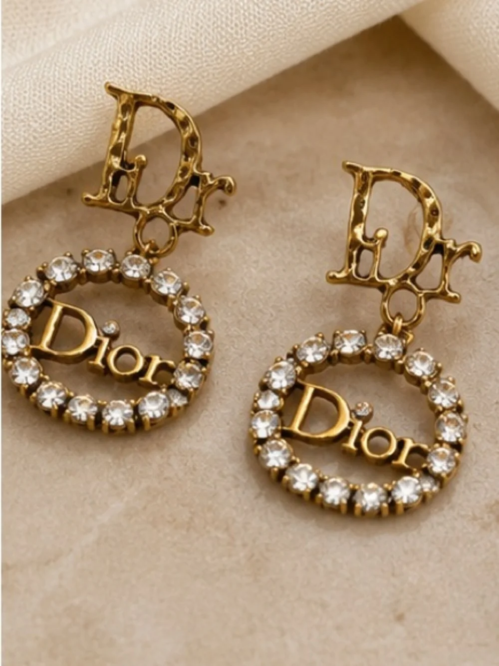 Gold Crystal Designer Inspired Dangle Earrings